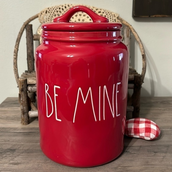 NWT RAE DUNN TALL BE MINE CERAMIC RED CANISTER - Picture 1 of 13